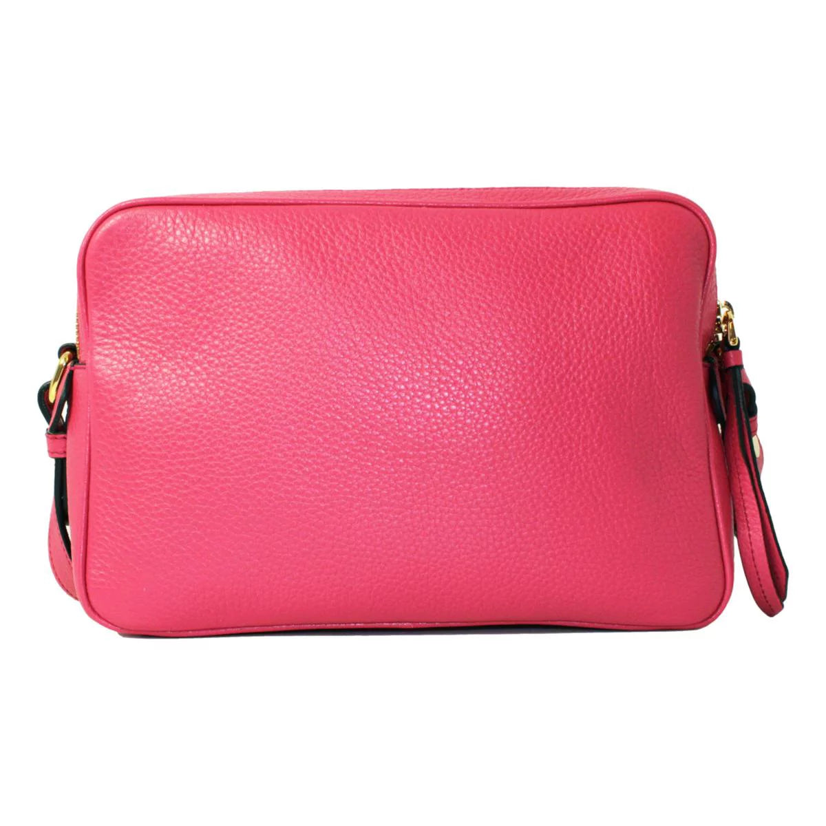 New  Peonia Pink Vitello Phenix Leather Double Zip Crossbody 1BH079