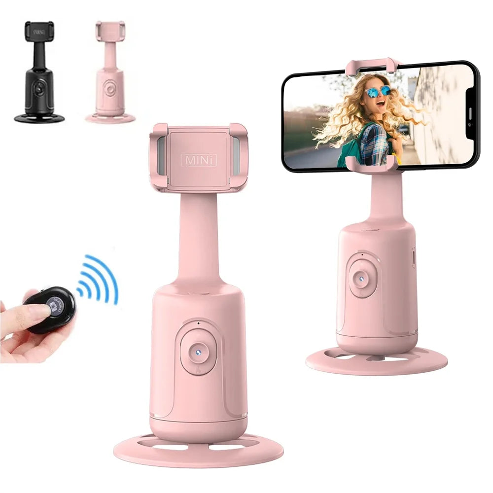 Auto Face Tracking Tripod, 360 Rotation Face Body Phone Camera Mount Smart Shooting Phone Tracking Holder for Live Vlog Streaming Video, Pink