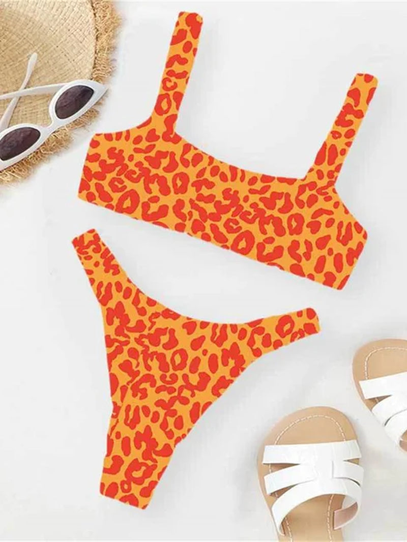 Sexy Micro Bikini 2023 Women Orange Leopard Push up Padded Thong Swimsuit Female Cut Out Bathing Suit Swimwear Trajes De Baño