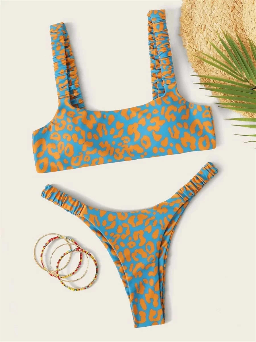 Sexy Micro Bikini 2023 Women Orange Leopard Push up Padded Thong Swimsuit Female Cut Out Bathing Suit Swimwear Trajes De Baño