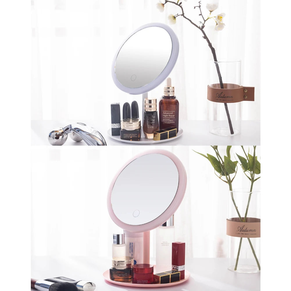 LED Makeup Mirror with Light – White Daylight Vanity Mirror with Detachable Storage Base, 3 Lighting Modes, USB Rechargeable