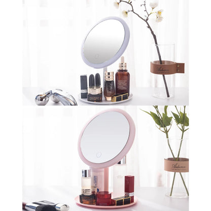 LED Makeup Mirror with Light – White Daylight Vanity Mirror with Detachable Storage Base, 3 Lighting Modes, USB Rechargeable