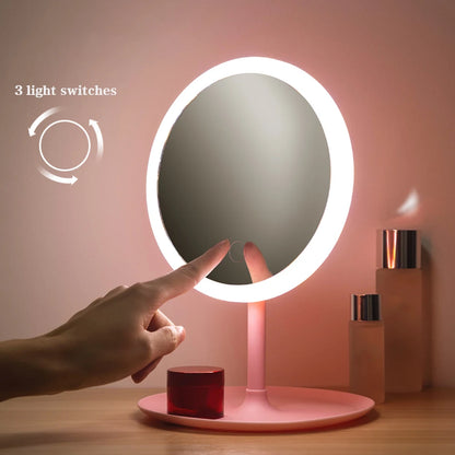 LED Makeup Mirror with Light – White Daylight Vanity Mirror with Detachable Storage Base, 3 Lighting Modes, USB Rechargeable