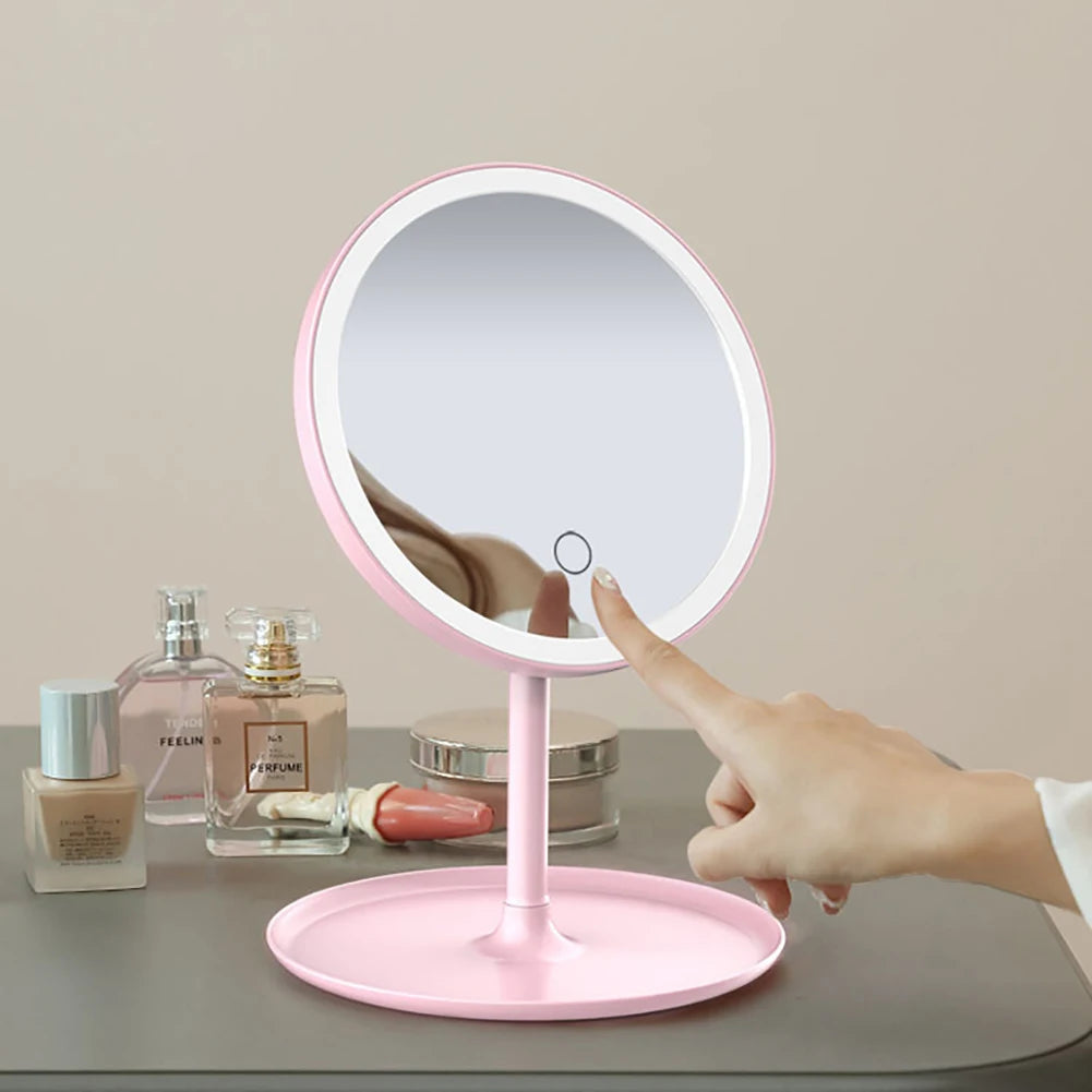 LED Makeup Mirror with Light – White Daylight Vanity Mirror with Detachable Storage Base, 3 Lighting Modes, USB Rechargeable