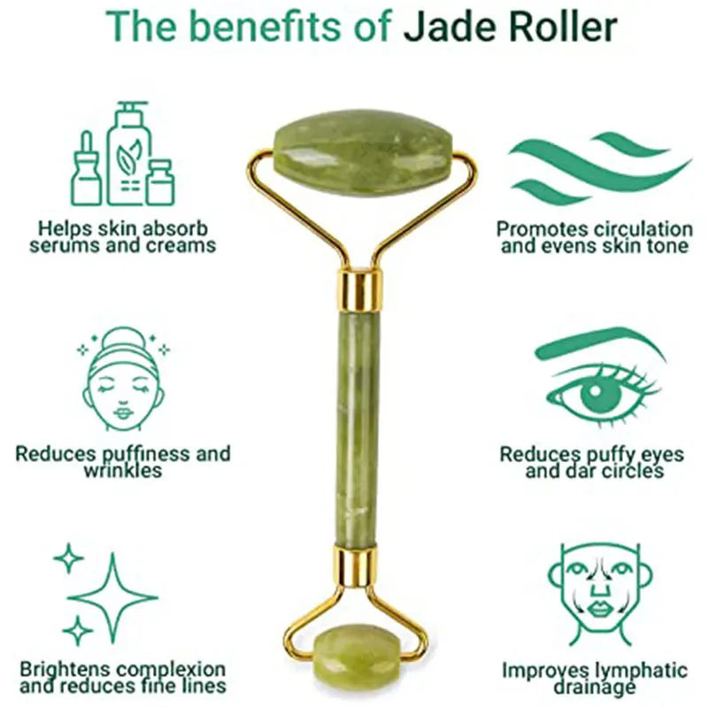 Jade Roller & Gua Sha Tools Set - 100% Natural Jade Facial Massager for Face & Eyes