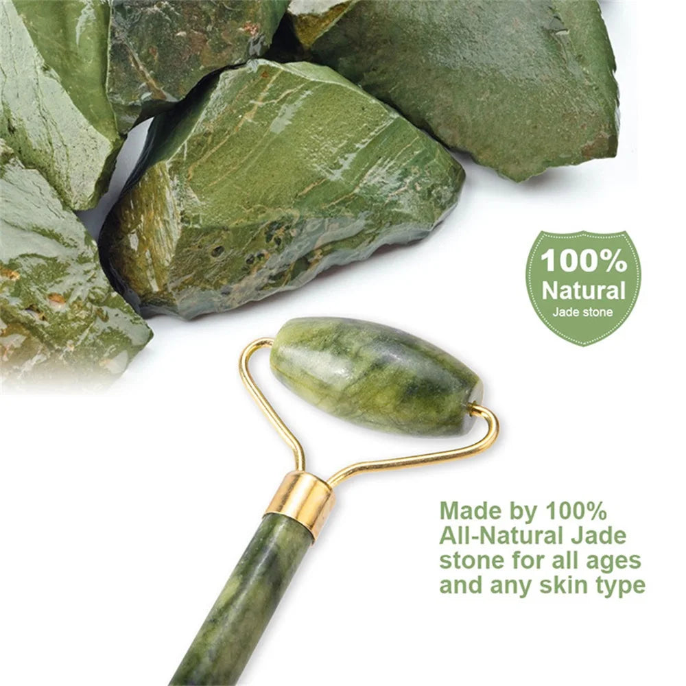 Jade Roller & Gua Sha Tools Set - 100% Natural Jade Facial Massager for Face & Eyes