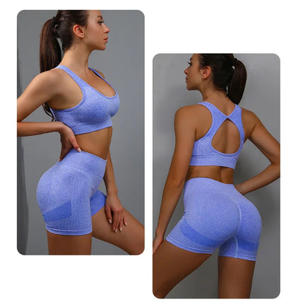 2-Piece Seamless Yoga Set for Women – Hollow Back Sports Bra & Hip-Lifting Shorts