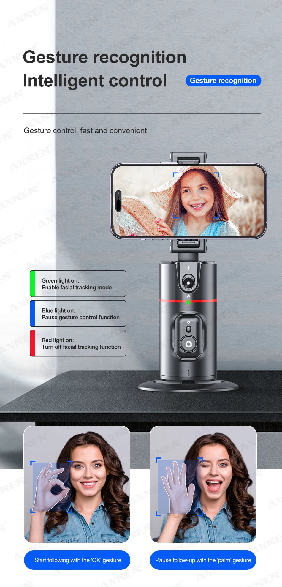 Auto Face Tracking Tripod 360° Rotation Gimbal with Remote