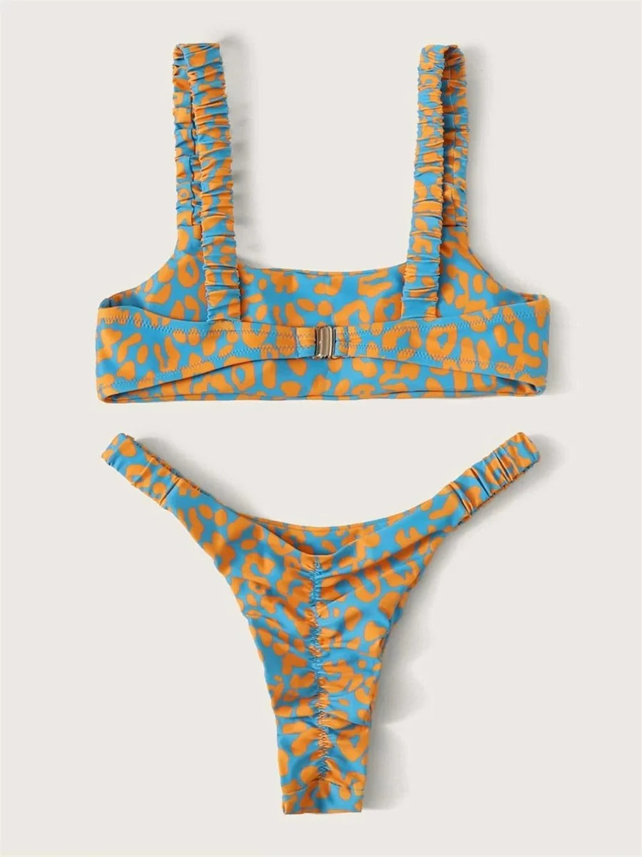 Sexy Micro Bikini 2023 Women Orange Leopard Push up Padded Thong Swimsuit Female Cut Out Bathing Suit Swimwear Trajes De Baño